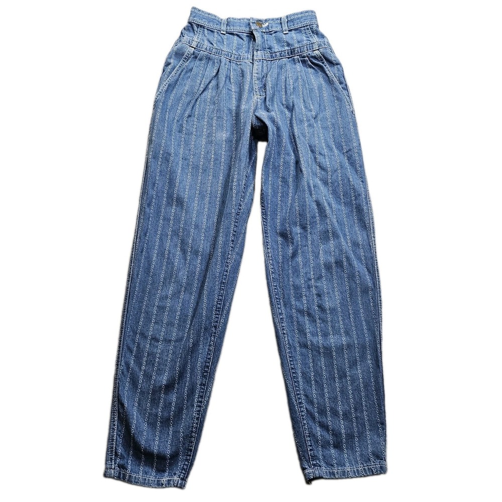 VTG 80s Lee Bareback Jeans Women Medium Wash 24x28 Tapered High Rise Pleated USA